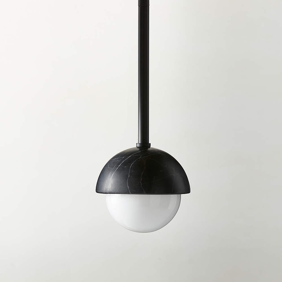 Set of 2 CB2 Polaris Black Marquina Marble Globe Pendant Lights - Picture 2 of 16